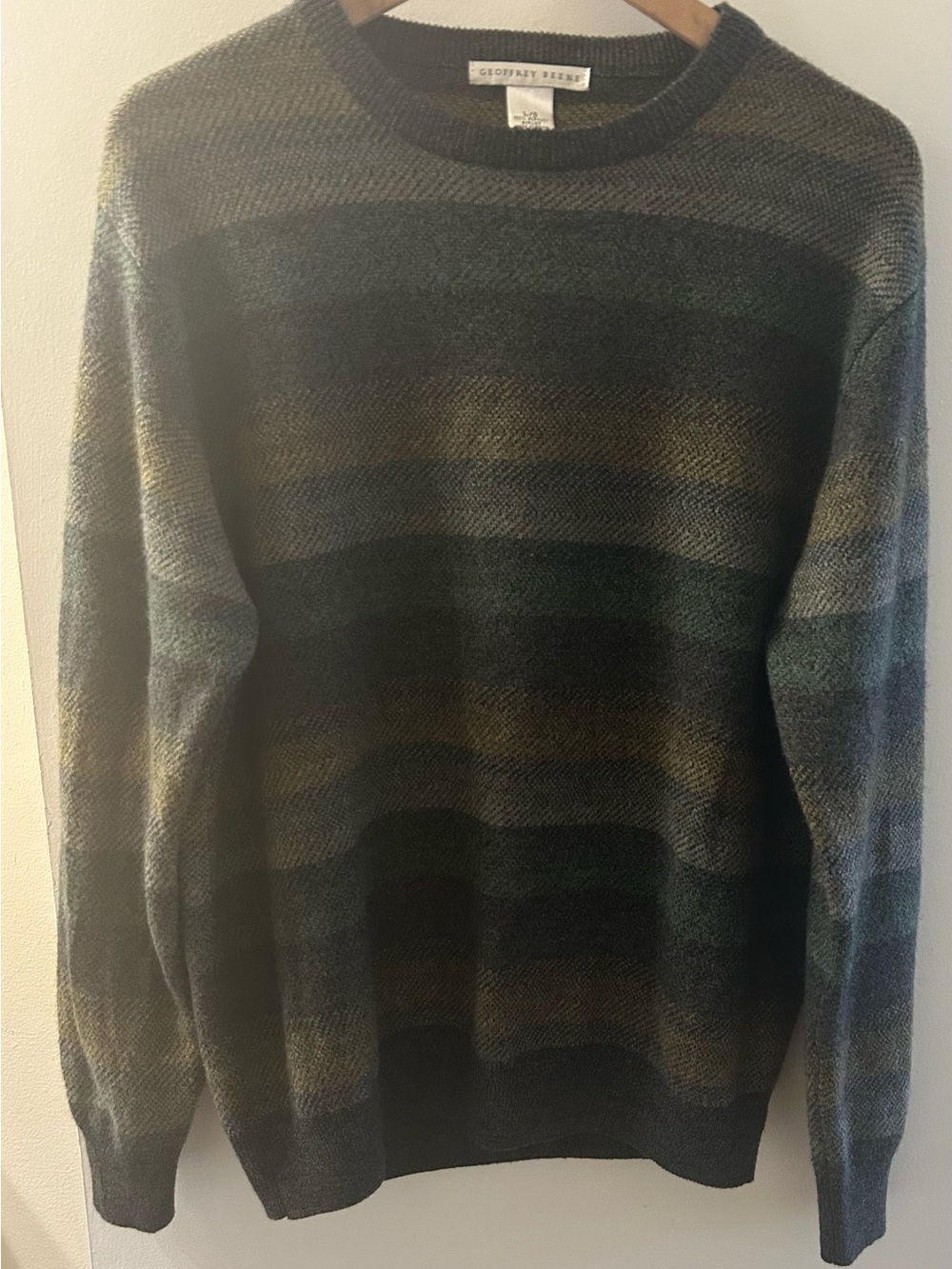 Geoffrey Beene Olive, Dark Green & Brown Striped Crewneck Sweater